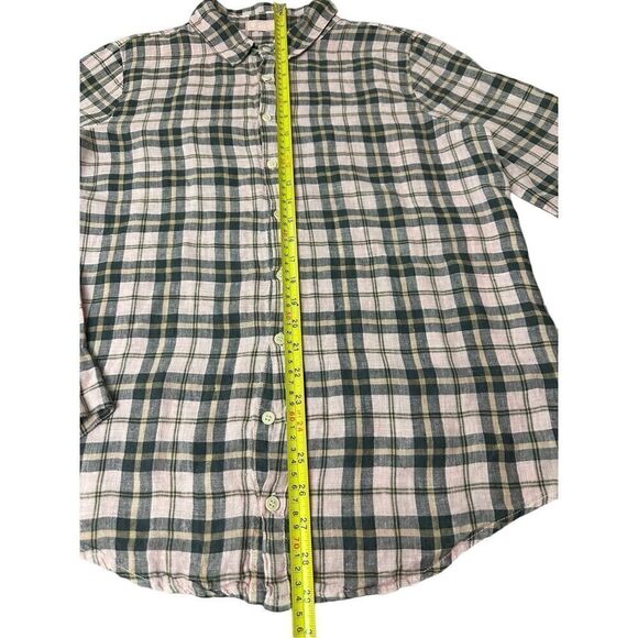 CP Shades Tunic Top Size Medium 100% Linen Plaid Button Front Long Sleeve Shirt - Picture 6 of 11